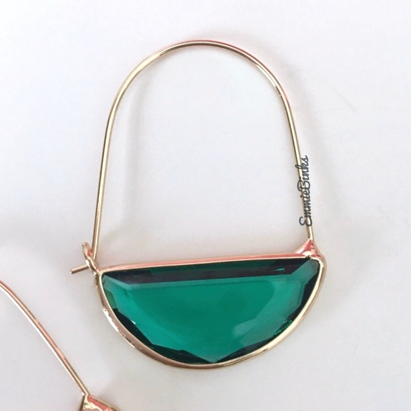 New Anthro Green Faceted Crescent Earrings ~ Glass Closed Hoops - Crescent Hoop - Picture 6 of 15